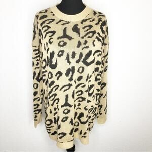 C+D+M Collection tan black leopard animal print sweater tunic size Large
